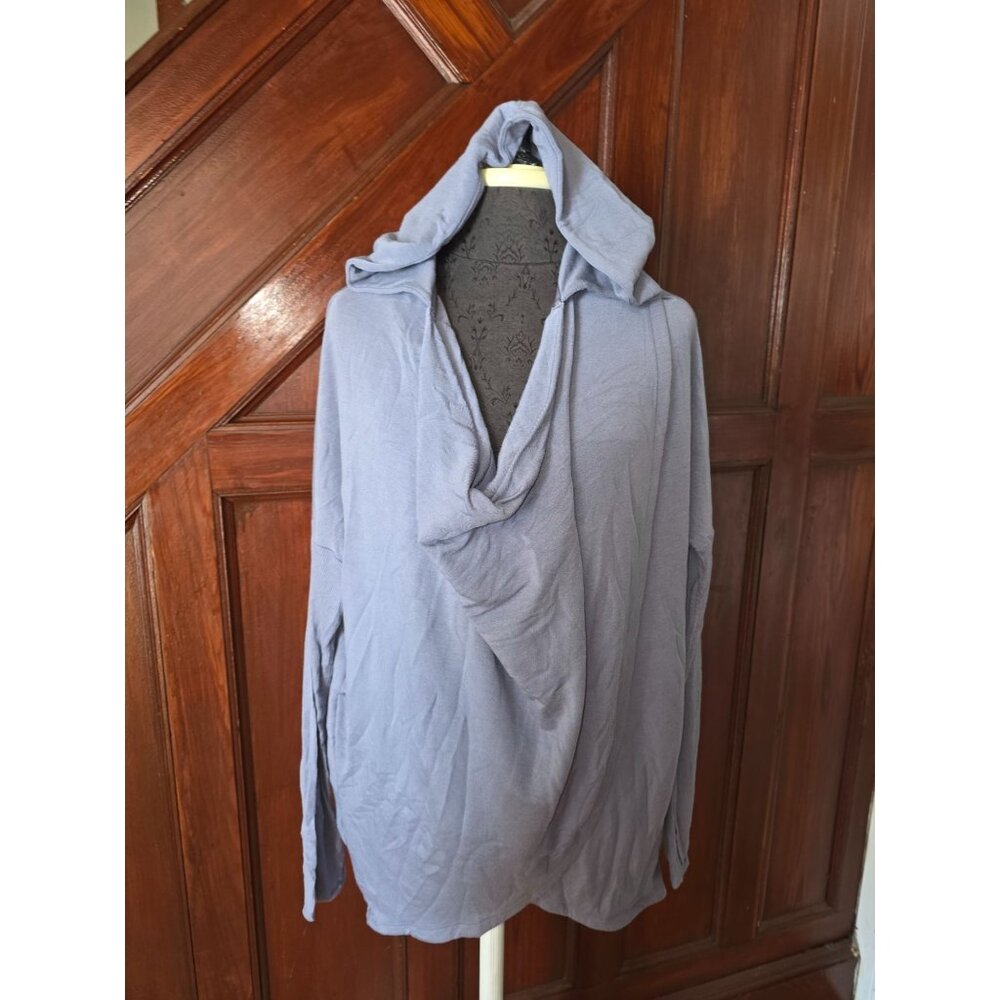 Athleta Purana Womens S Blue Purple Hooded Drape Front Long Sleeve Top